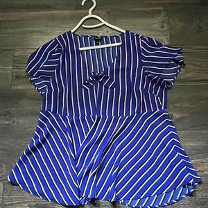 Torrid size 1 blue stripes georgette bow blouse